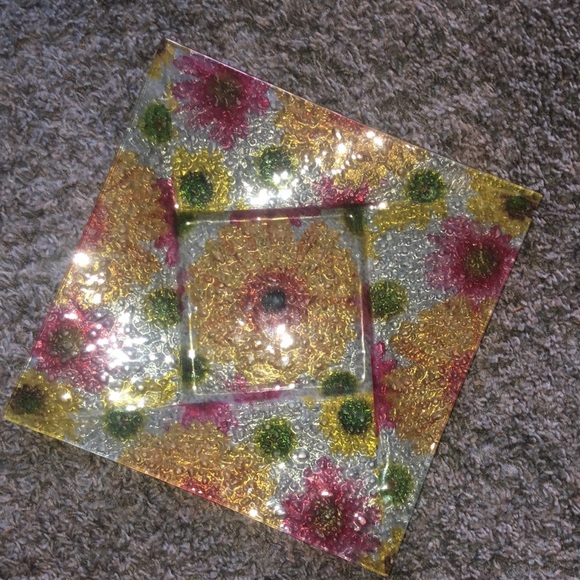 Infused glass plate. Colorful and textured on bottom smooth on top - Picture 4 of 7